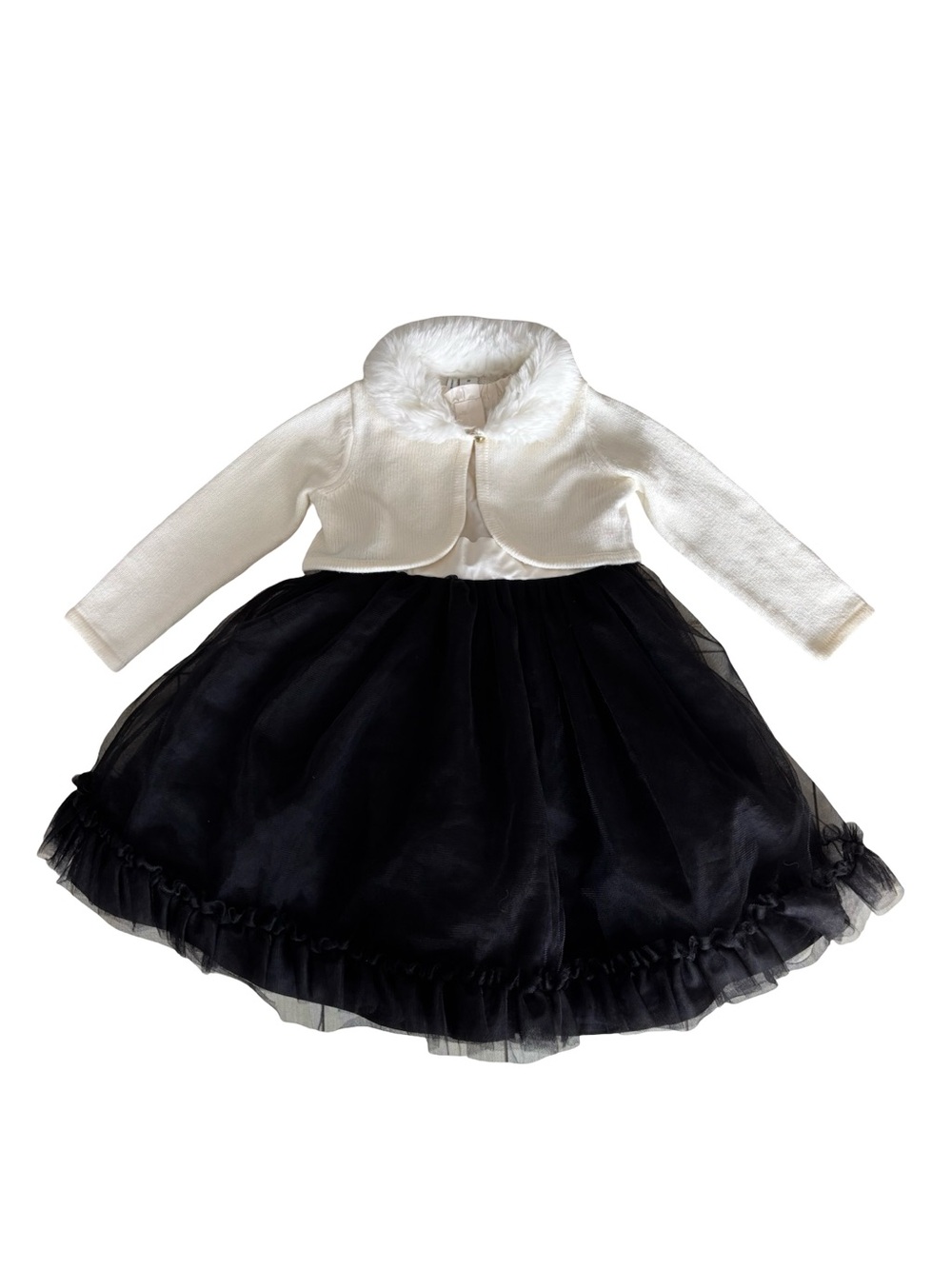 Janie & Jack Silk Tulle Formal Party Dress & Faux Fur Collared Sweater 2T Fancy
